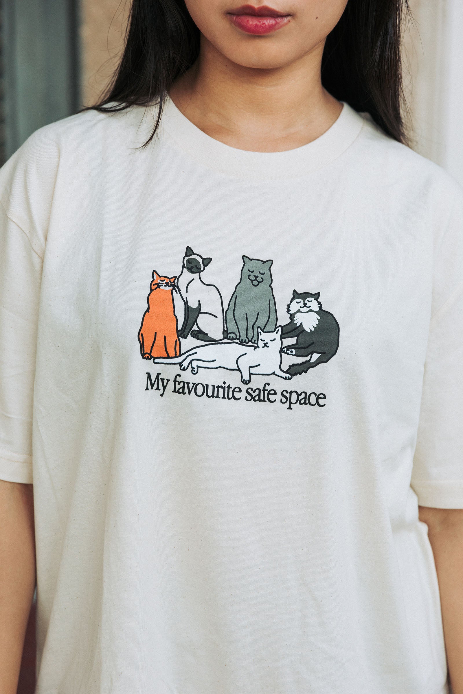 Overfit Cat Heart T-Shirts(White)◆OAFISH◆ CAT'TERYX Spoof Shirt Graphic Tees Original Design Cotton